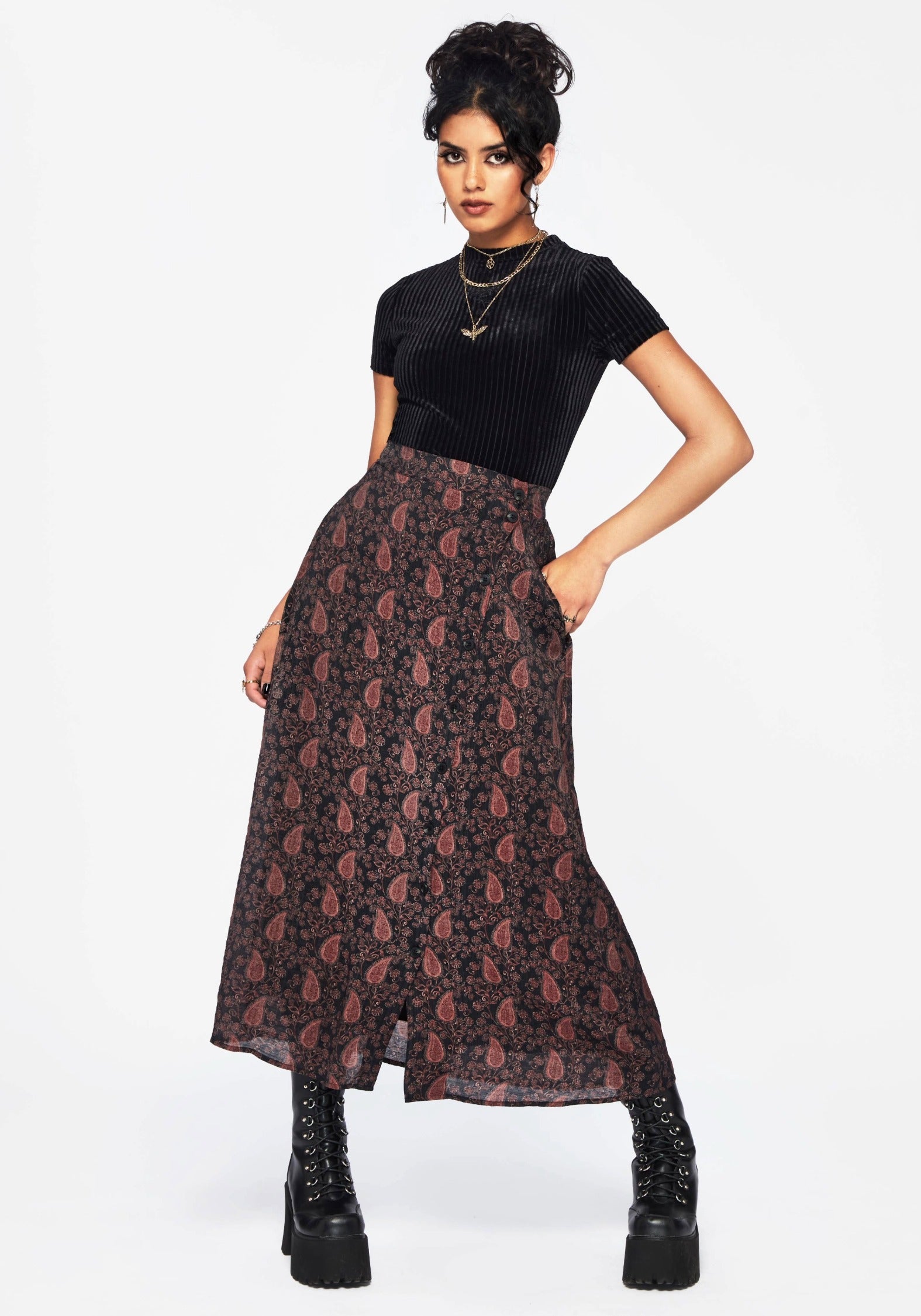 Isola Paisley Print Asymmetric Button Up Midaxi Skirt - Image 4