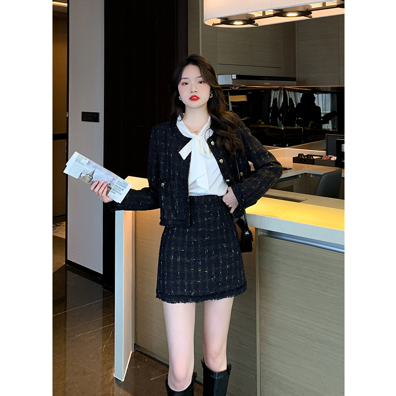 2024 Autumn Winter New French Elegant Tweed Jacket and Skirt Two-Piece Set for Women - Image 2