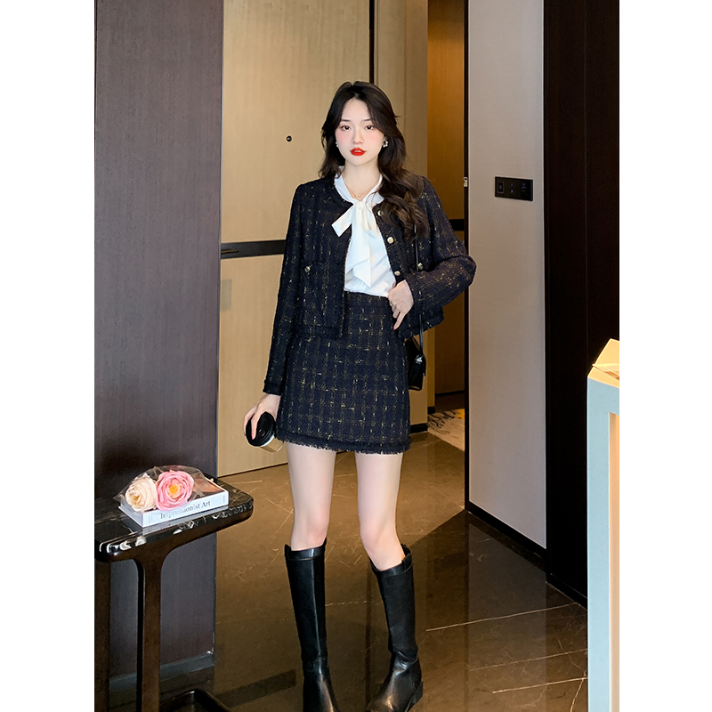 2024 Autumn Winter New French Elegant Tweed Jacket and Skirt Two-Piece Set for Women - Image 3