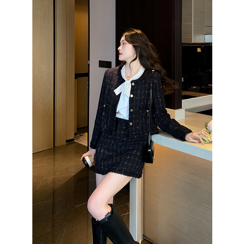 2024 Autumn Winter New French Elegant Tweed Jacket and Skirt Two-Piece Set for Women - Image 4