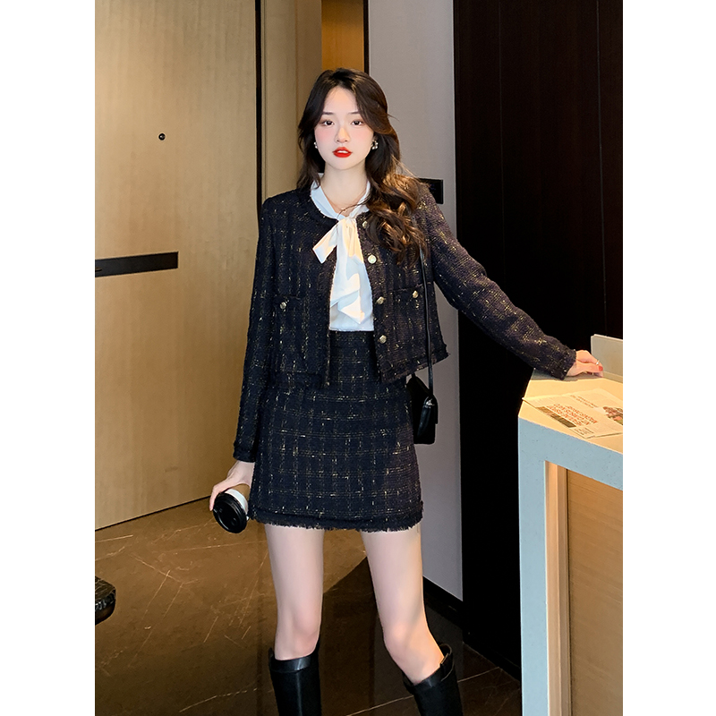 2024 Autumn Winter New French Elegant Tweed Jacket and Skirt Two-Piece Set for Women - Image 5