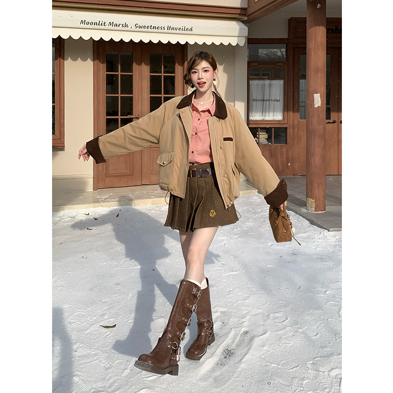 2025 Autumn Winter Retro Quilted Jacket and Pleated Skirt Two-Piece Set for Women - Image 5