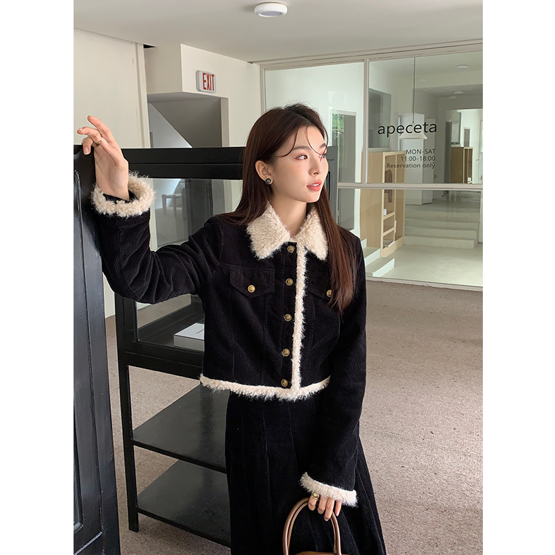 2025 Winter New Thick Quilted Faux Fur Panel Top Coat and Skirt Two-Piece Women Fashion Set - Image 4