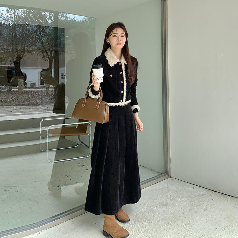 2025 Winter New Thick Quilted Faux Fur Panel Top Coat and Skirt Two-Piece Women Fashion Set - Image 5