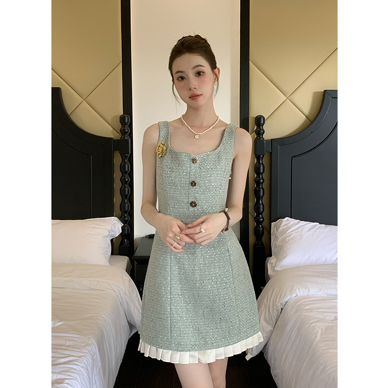 2025 Winter New French Style Tweed Jacket and Cami Dress Two-Piece Set for Women - Image 2