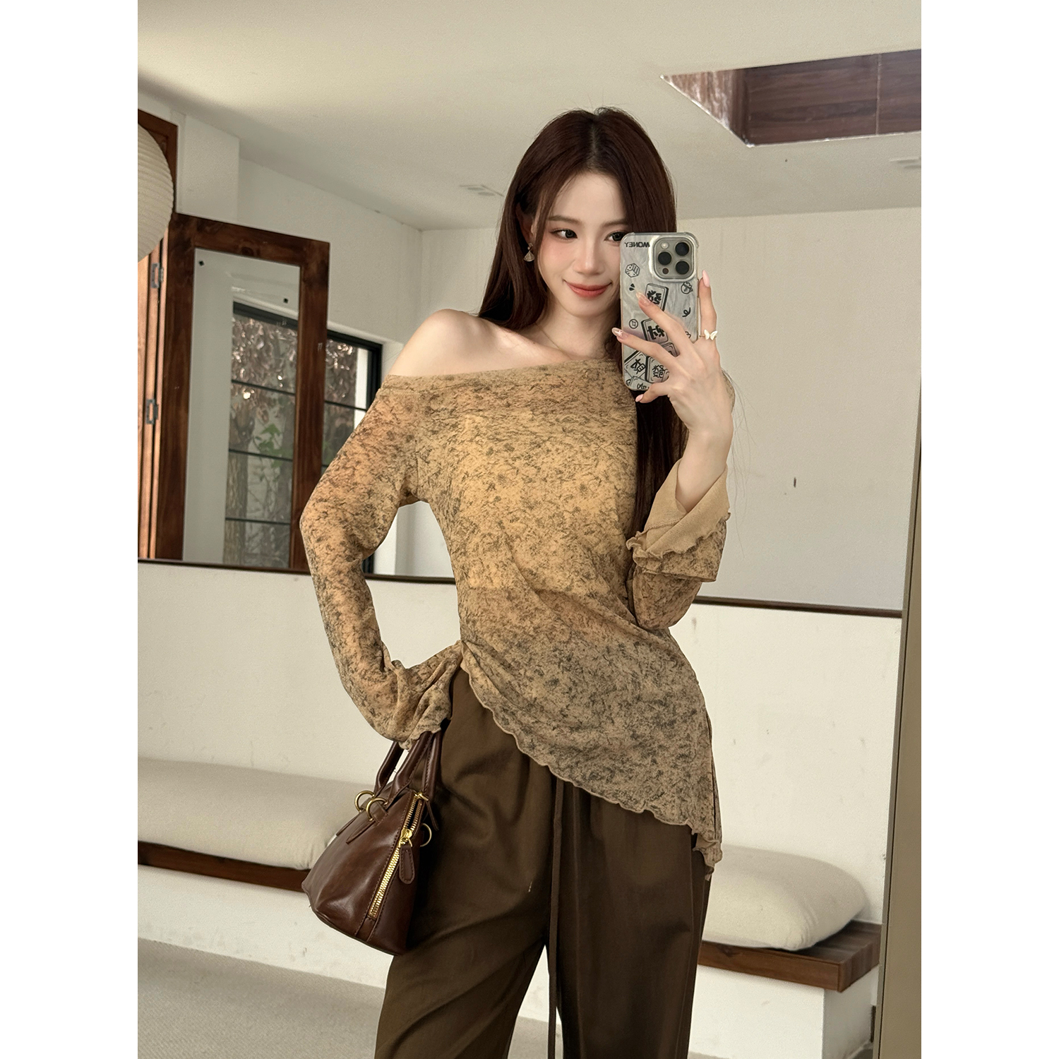 Spring Tie-Dye Gold Thread Knit Top and Pants Two-Piece Set for Women