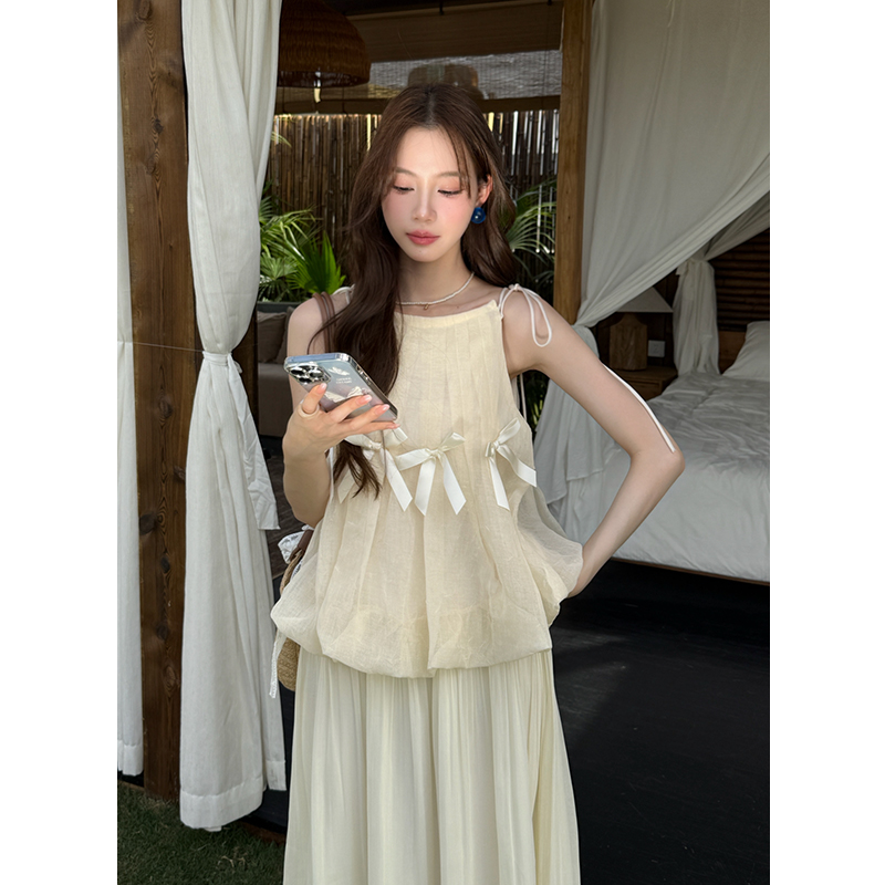 Summer New Solid Sleeveless Chiffon Top and Chiffon Skirt Two-Piece Set for Women - Image 4