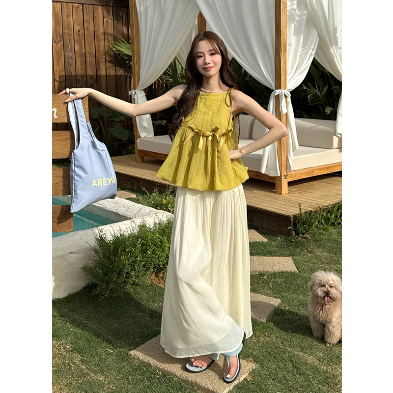 Summer New Solid Sleeveless Chiffon Top and Chiffon Skirt Two-Piece Set for Women - Image 3