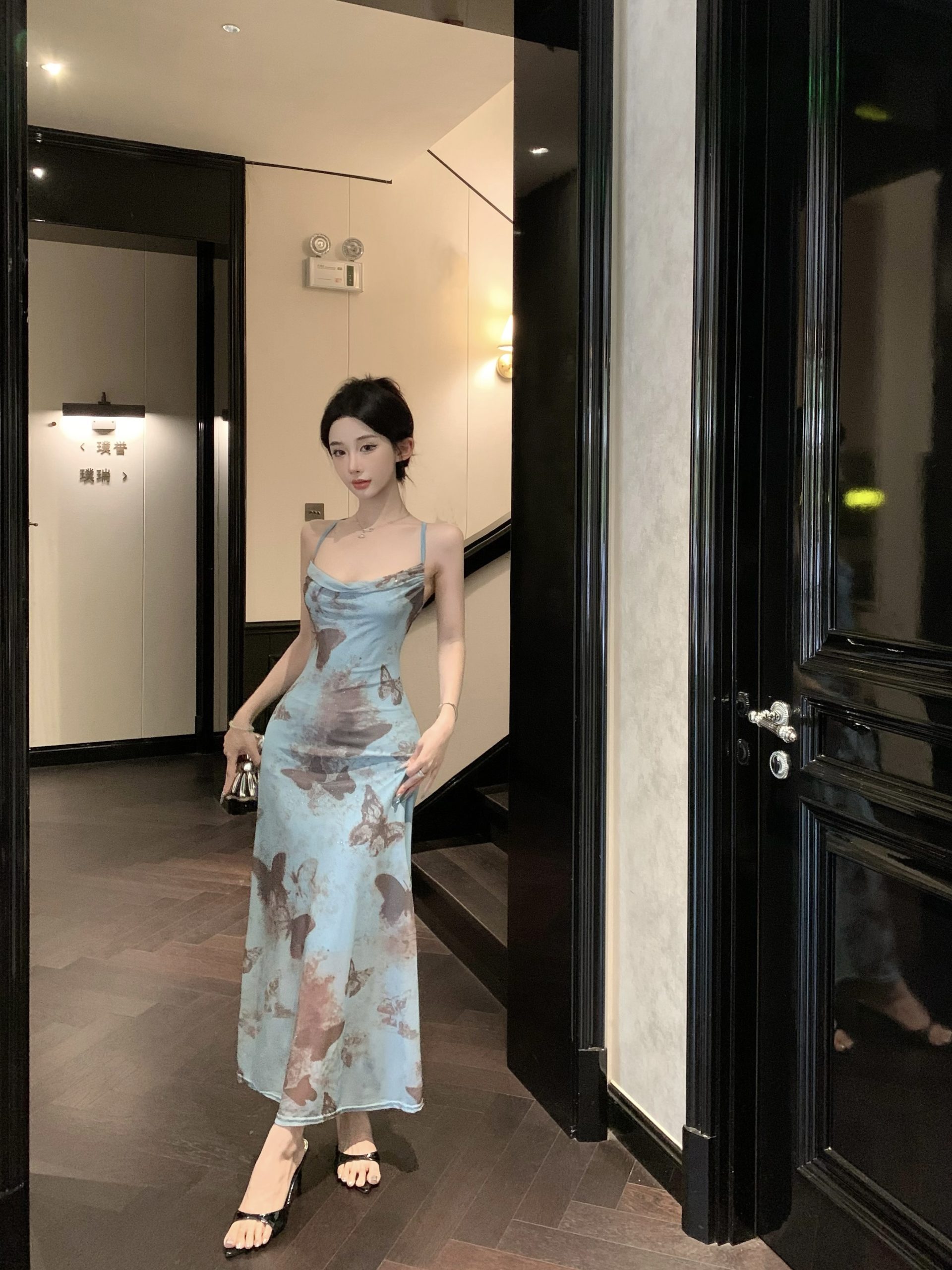 Butterfly Tie-Dye Cami Dress French Tea Break Backless Bodycon Long Dress - Style 469934 - Image 2