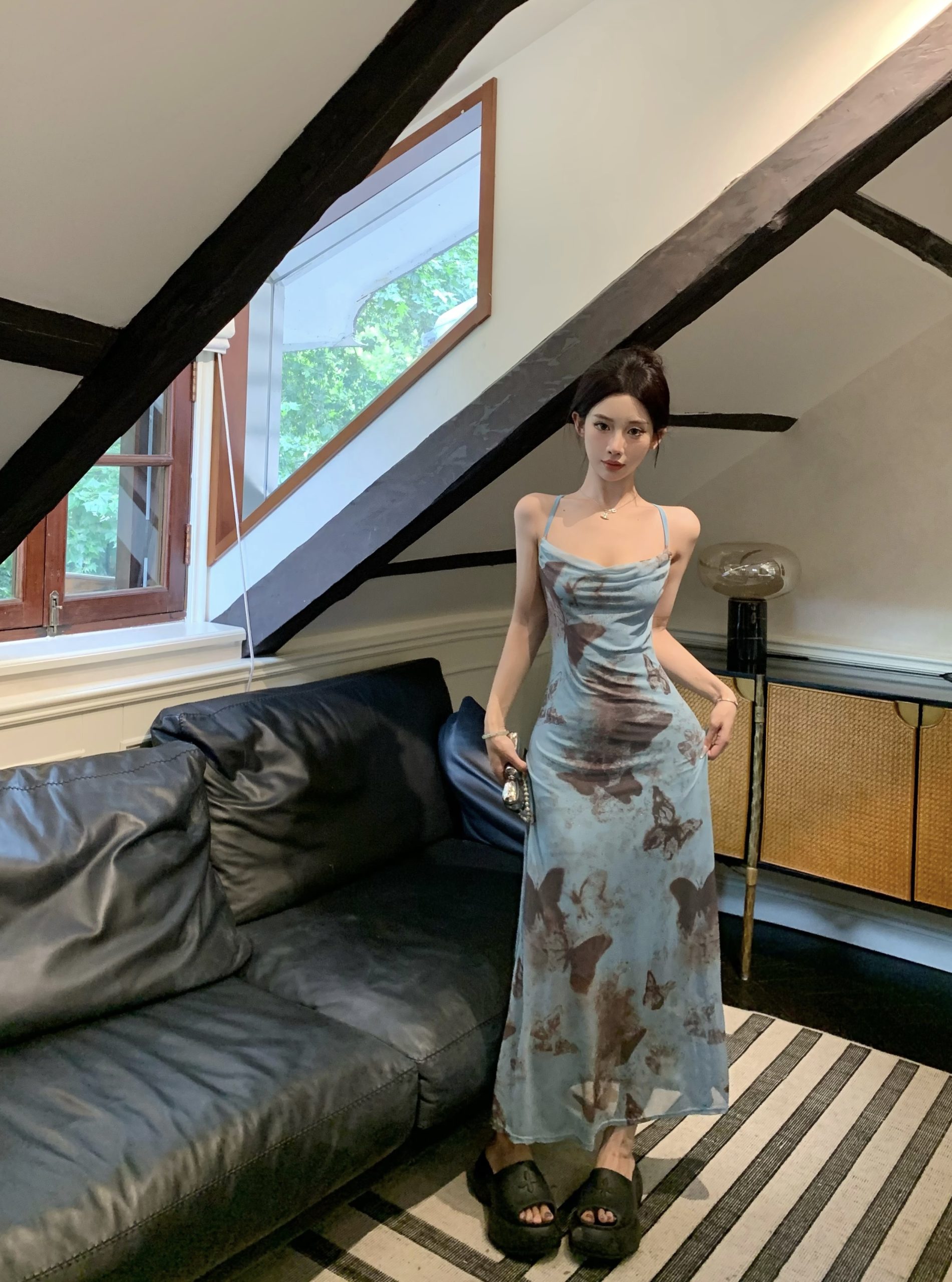Butterfly Tie-Dye Cami Dress French Tea Break Backless Bodycon Long Dress - Style 469934 - Image 3
