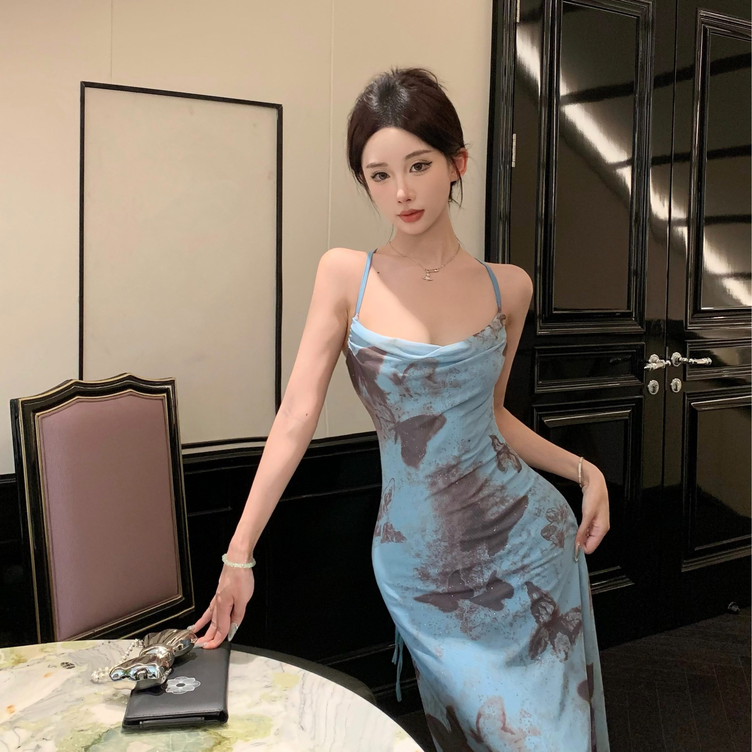 Butterfly Tie-Dye Cami Dress French Tea Break Backless Bodycon Long Dress - Style 469934 - Image 5