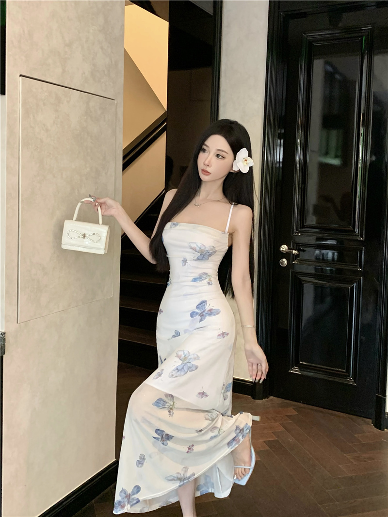 Butterfly Tie-Dye Cami Dress French Tea Break Backless Bodycon Long Dress - Style 7bd012 - Image 2