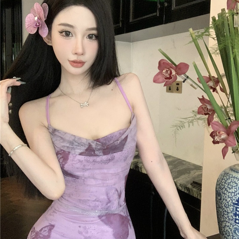 Butterfly Tie-Dye Cami Dress French Tea Break Backless Bodycon Long Dress - Style 7bd012 - Image 5