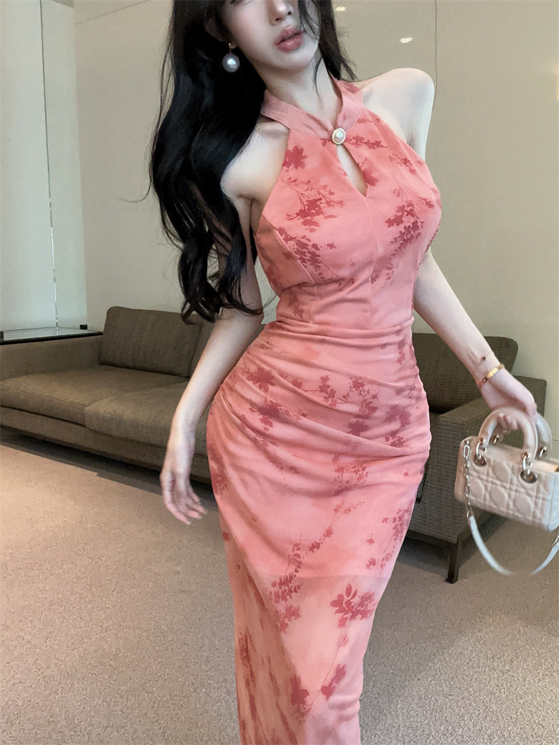 New Chinese Style Low-Cut Sheer Mesh Off-Shoulder Bodycon Dress - Image 4