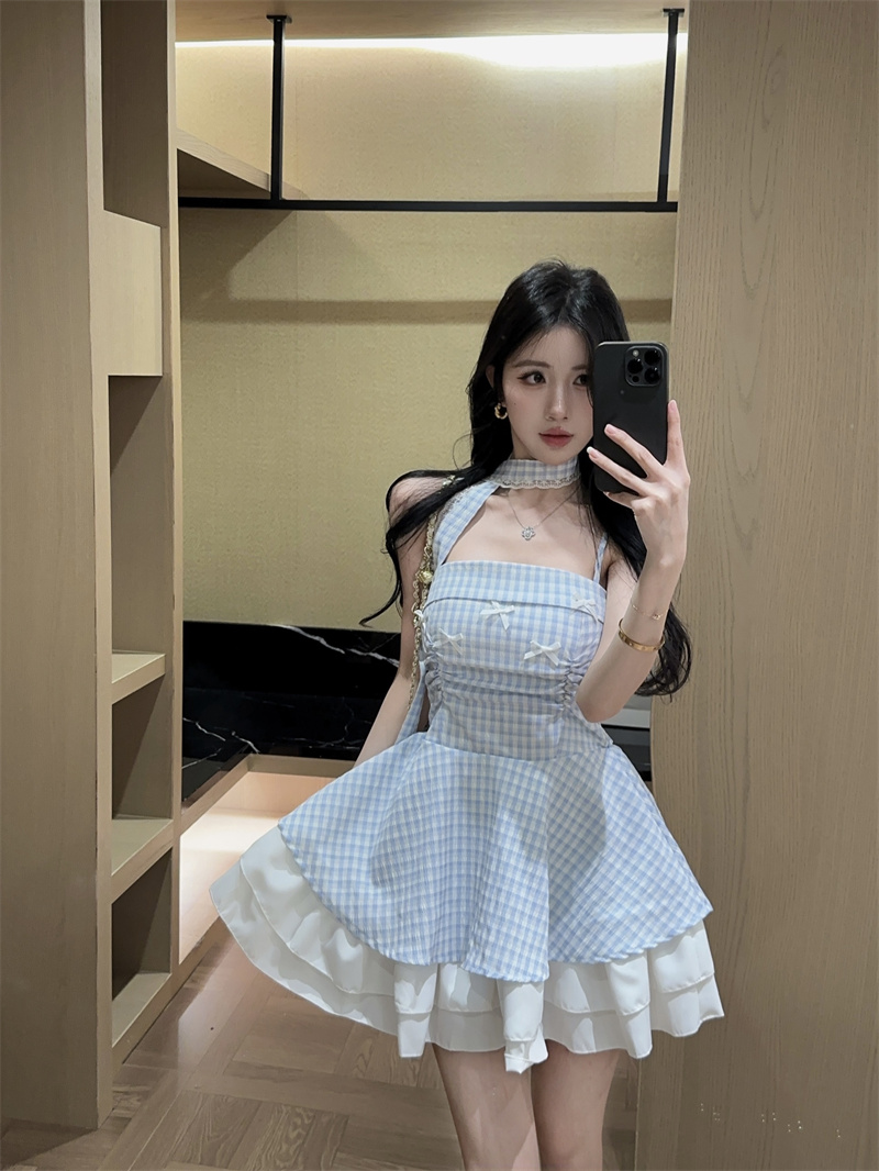 2026 Summer French Halter Neck Puff Short Dress for Women - Image 3