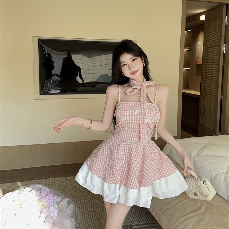 2026 Summer French Halter Neck Puff Short Dress for Women - Image 5