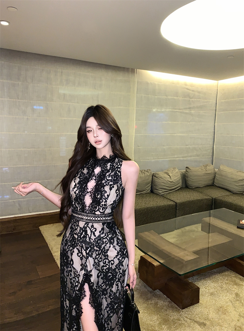 Sexy Lace Sleeveless Bodycon Dress for Women 2026 Summer Hollow Out Long Dress - Image 4