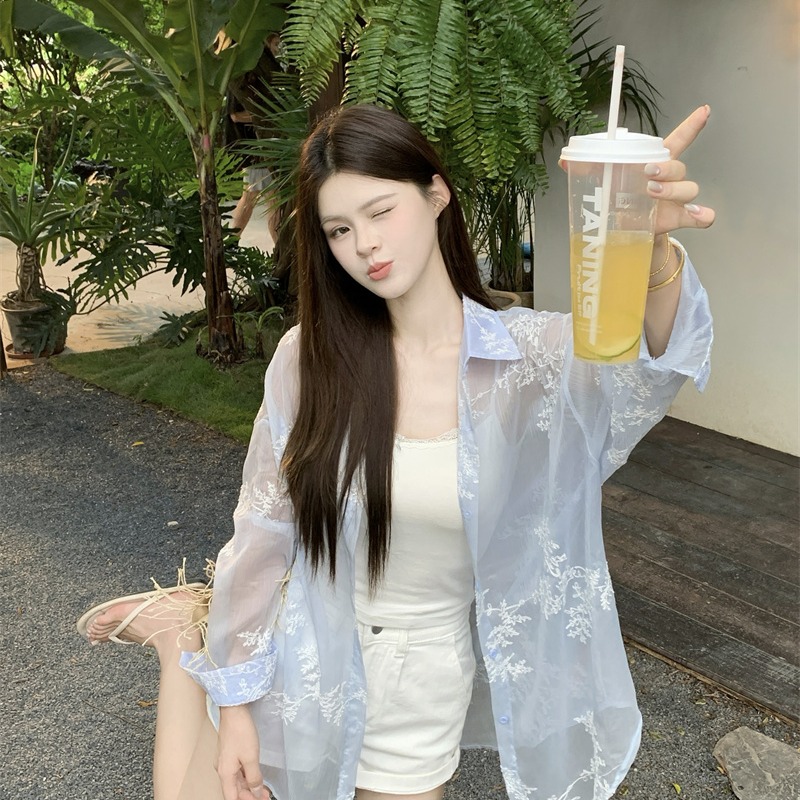 2026 Summer White Embroidered Jacquard Sun Protection Shirt Women Loose Fit - Style 5eaea4 - Image 5