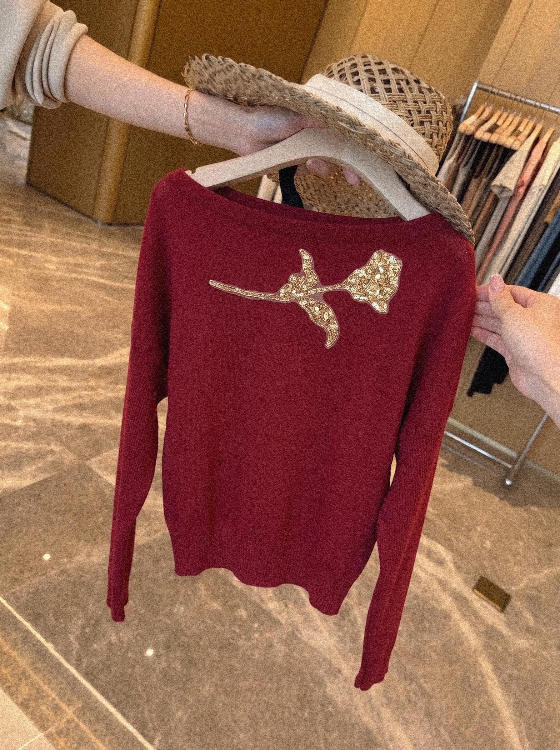 Early Spring Off-Shoulder Red Knit Top for Women 2026 New Slim Fit Base Layer - Image 3
