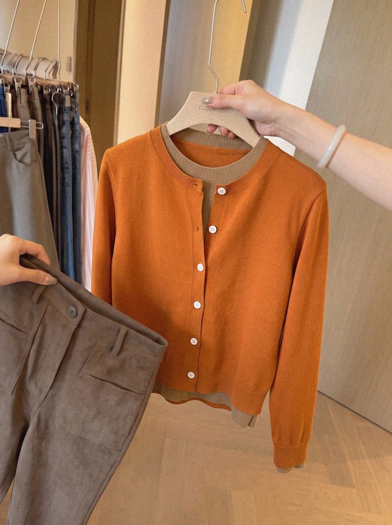 Designer Color-Block Faux-Layer Knit Cardigan New Wool Sweater Coat Thick
