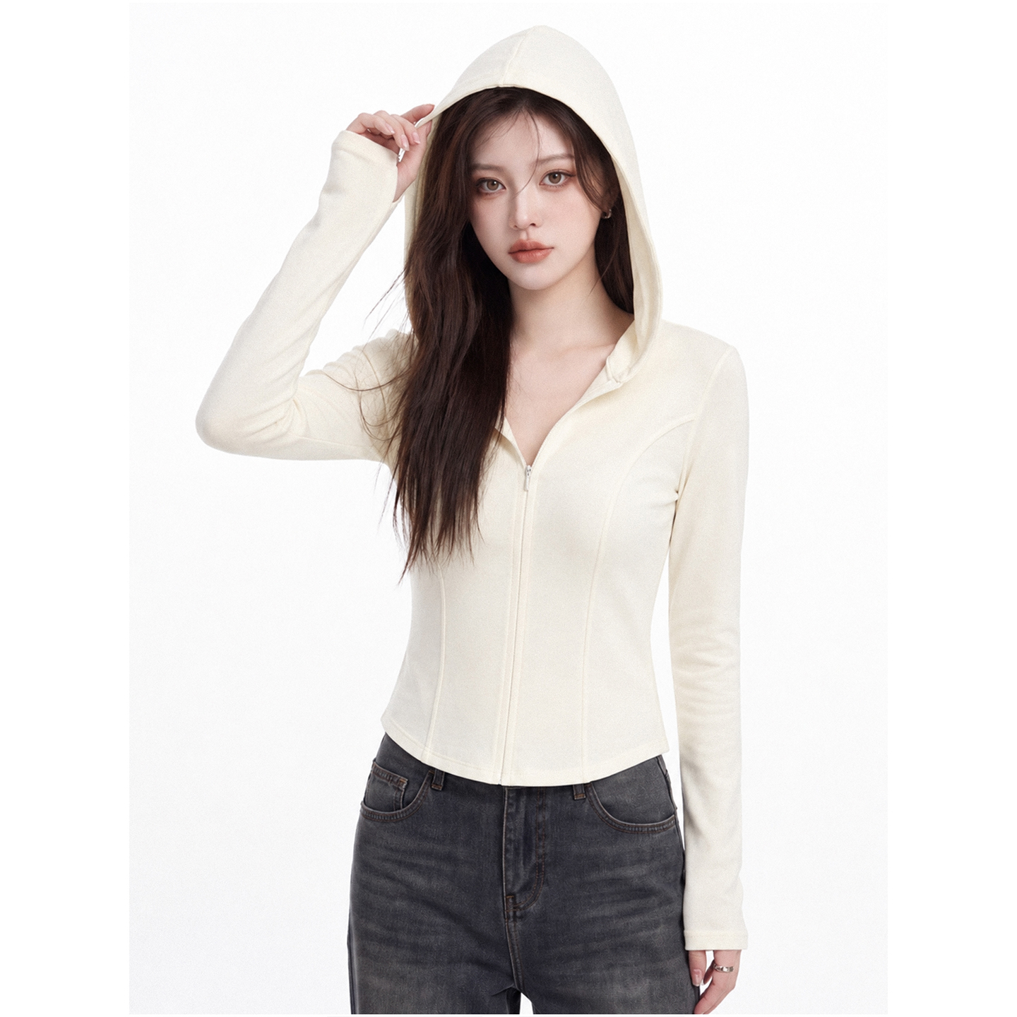 Women's Hooded Half-Zip Long-Sleeve Slim Fit T-Shirt 2026 Early Autumn Short Top - Image 4