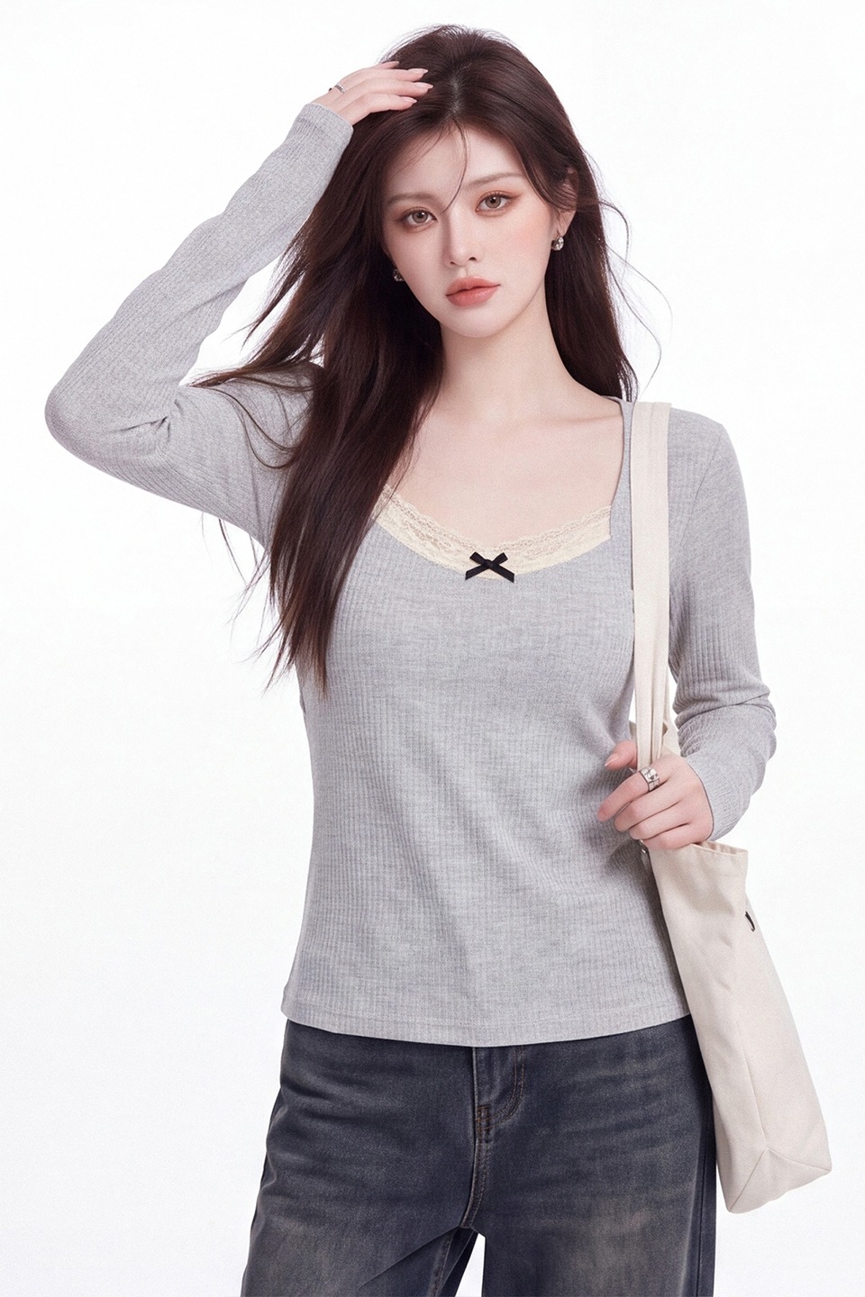 Women's Lace Trim Long Sleeve T-Shirt 2026 Fall Slim Fit Base Layer - Image 5